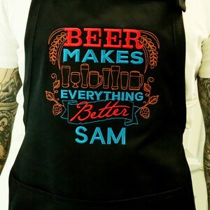 Personalized Men's Apron, Beer Makes Everything Better, Custom Bbq Apron image 2