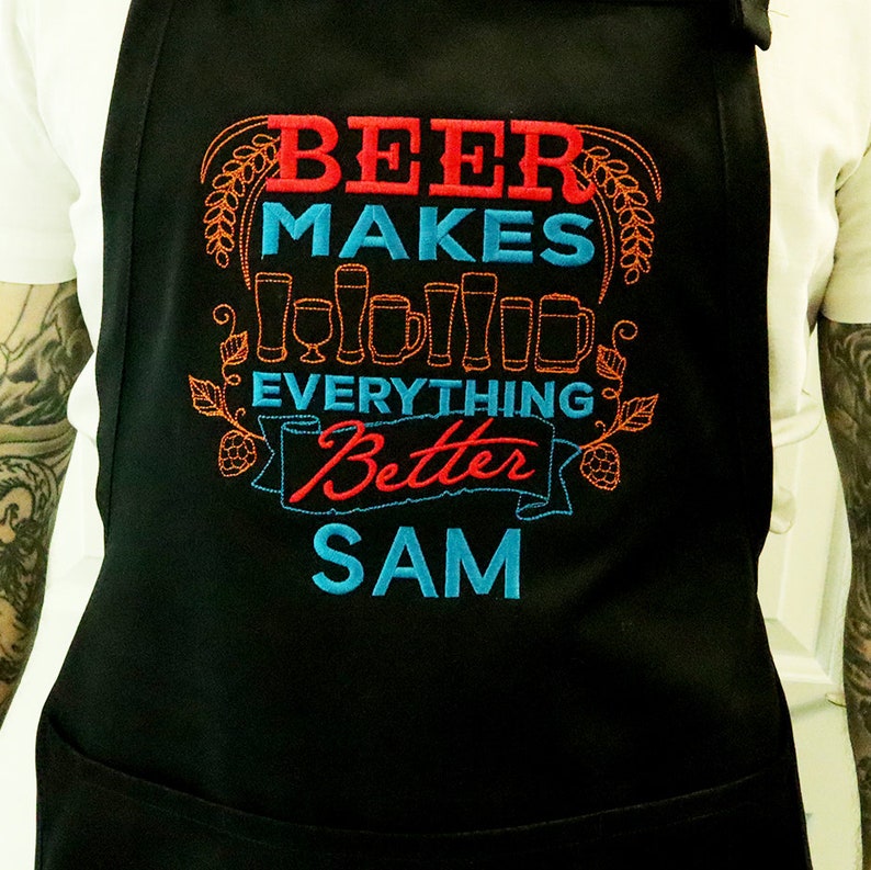 Personalized Men's Apron, Beer Makes Everything Better, Custom Bbq Apron image 2