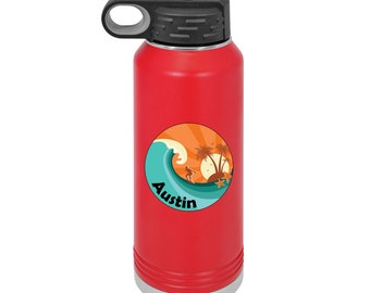 Personalized Big Wave Surfer UV Printed Insulated Stainless Steel 32 oz Water Bottle