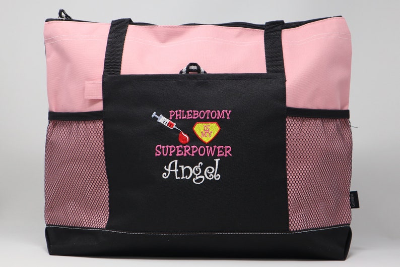 Phlebotomy is my Superpower Embroidered Zippered Tote Bag With Mesh Pockets, Beach Bag, Boating image 6