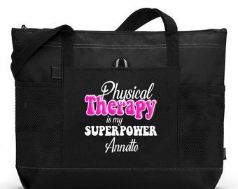 Personalized Physical Therapy is my Superpower / Physical Therapist Tote Bag with Mesh Pockets