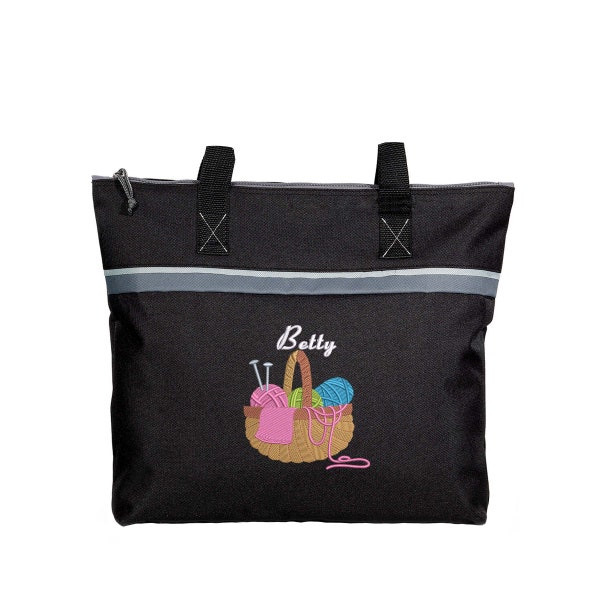 Yarn in Basket Knitting Supply Bag Embroidered Personalized Small Crafting Tote