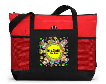 Teacher Back to School Personalized Tote Bag with Mesh Pockets, Preschool, Kindergarten, 1st grade, 2nd grade