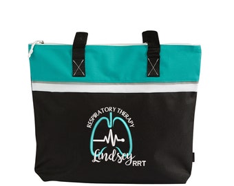 Respiratory Therapy Lungs Personalized Embroidered Small Tote, Personalized Gift, Respiratory Therapist