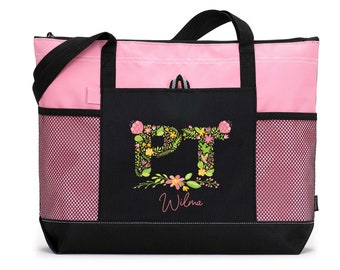 Flower PT Zippered Tote Bag with Mesh Pockets