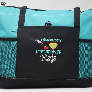 Phlebotomy is my Superpower Embroidered Zippered Tote Bag With Mesh Pockets, Beach Bag, Boating image 8