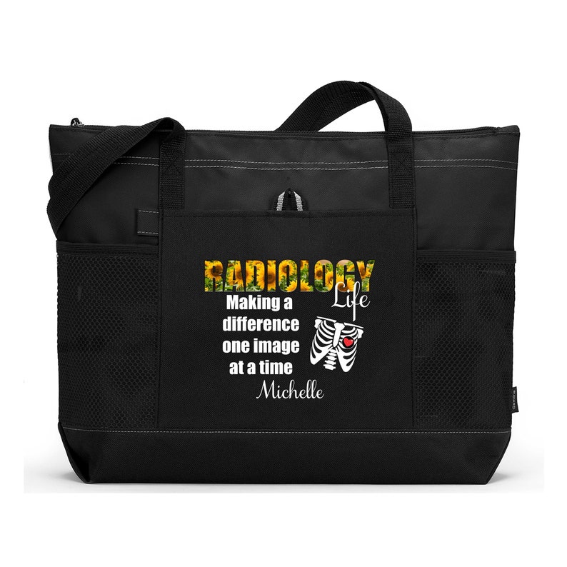 XRay Tech Gift for Radiologist Gift for Her Radiology Life Making a Difference Personalized Printed Tote Bag with Mesh Pockets