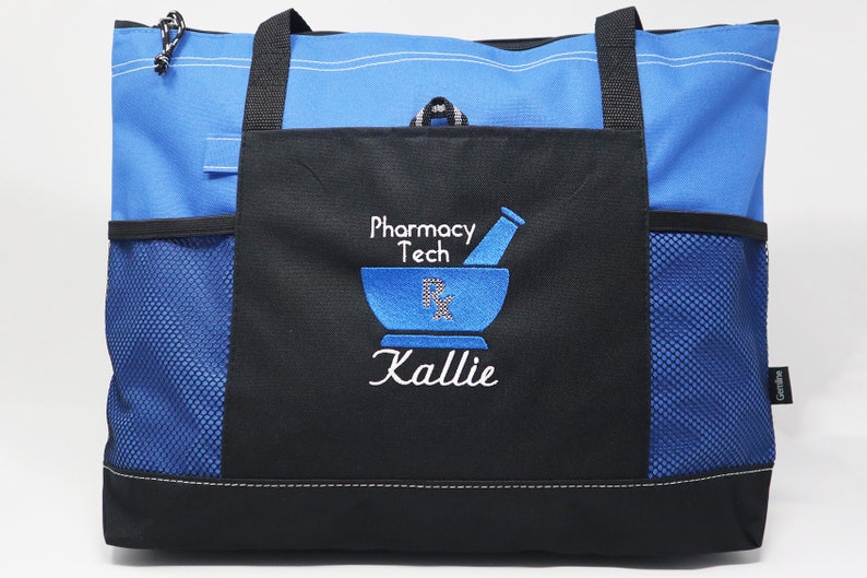 Personalized Pharmacy Tech/Pharmacist Zippered Embroidered tote Bag With Mesh Pockets, Personalized Gift image 10