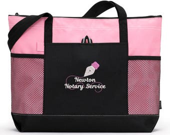 Notary Public Personalized  Zippered Tote Bag with Mesh Pockets, Beach Bag, Boating, Exclusive Design