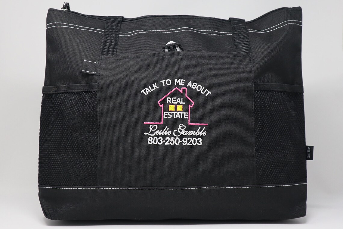 Realtor Personalized Zippered Tote Bag With Mesh Pockets Etsy