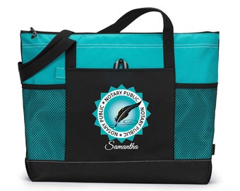 Notary Public Seal Personalized Printed Tote Bag with Mesh Pockets