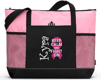 Breast Cancer Personalized Chemo, Cancer Awareness Zippered Tote Bag With Mesh Pockets, Beach Bag, Boating