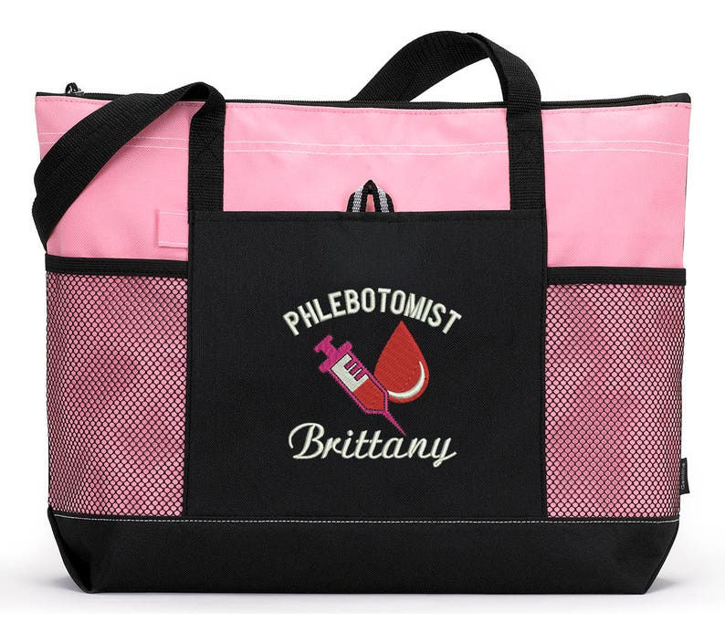 Phlebotomist Personalized Embroidered Zippered Tote Bag With Mesh Pockets, Beach Bag, Boating image 3