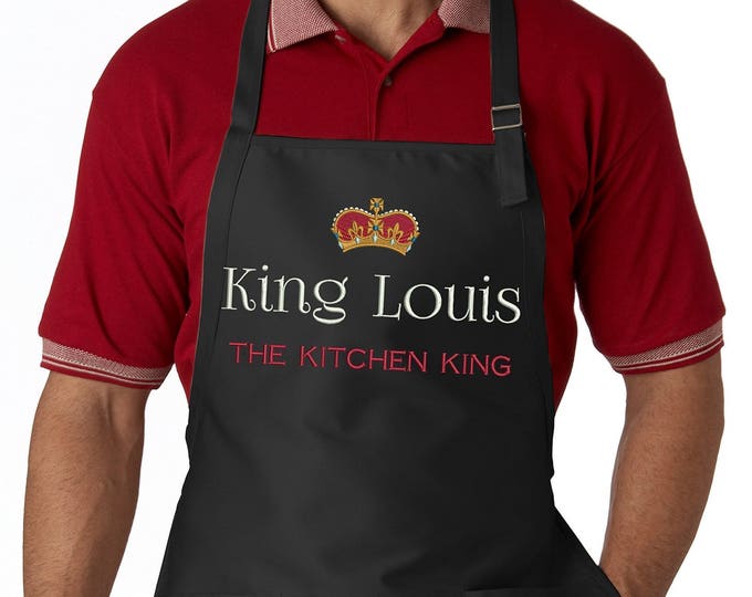 Personalized King Chef Name Embroidered Apron, Personalized Gift for Him, Father's Day, BBQ