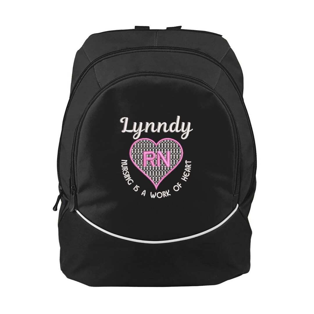 Personalized Backpack Nursing is a Work of Heart, Rn, Lpn, Nurse, Emt