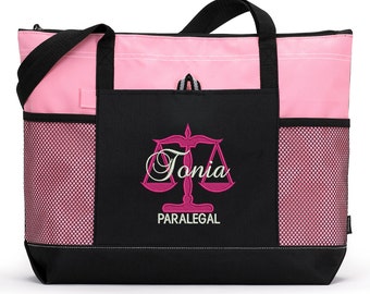 Personalized Paralegal Embroidered Zippered Tote Bag With Mesh Pockets, Beach Bag, Boating