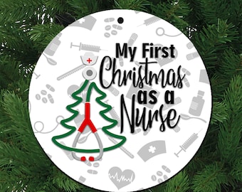 My First Christmas as a Nurse 3" Porcelain Ceramic Ornament, In Velvet Pouch for Gift Giving