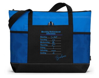 Weekly Retirement Schedule Personalized Tote Bag with Mesh Pockets