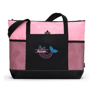 Split Mermaid Tail Personalized Zippered Tote Bag, Custom Printed