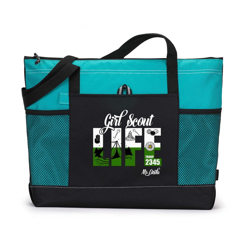 Personalized Girl Scout Life Printed Tote Bag with Mesh Pockets image 7