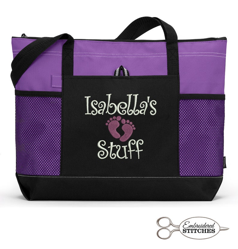 Baby Feet Diaper Tote Personalized Zippered Tote Bag With Mesh Etsy