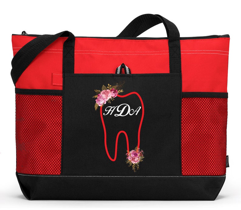 Dental Tooth Monogram with Flowers Personalized Tote 2082