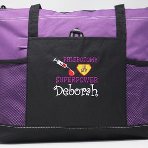 Phlebotomy is my Superpower Embroidered Zippered Tote Bag With Mesh Pockets, Beach Bag, Boating image 7