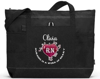 Personalized Nursing Tote Bag: A Work of Heart - Mesh Pockets (7 Colors)