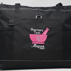 Personalized Pharmacy Tech/Pharmacist Zippered Embroidered tote Bag With Mesh Pockets, Personalized Gift image 9