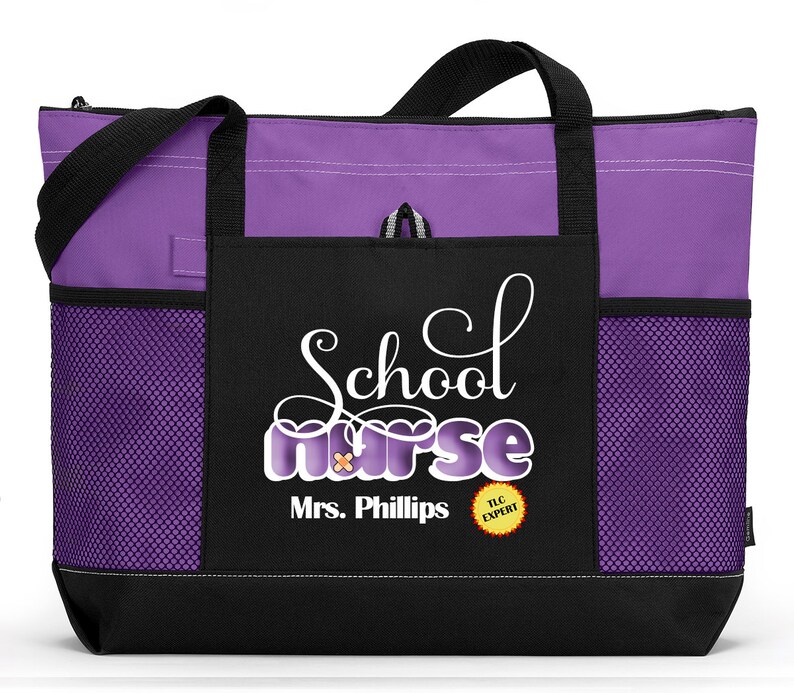 Personalized School Nurse Tote Bag With Mesh Pockets Etsy