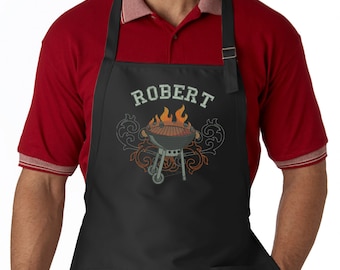 Personalized Men's Apron, Embroidered Wild Side Grill, Custom Bbq Apron