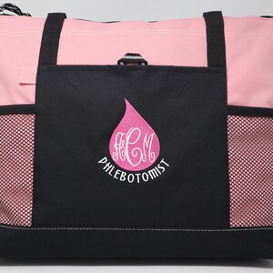 Phlebotomist Blood Drop Monogrammed Embroidered Zippered Tote Bag With Mesh Pockets, Beach Bag, Boating image 9