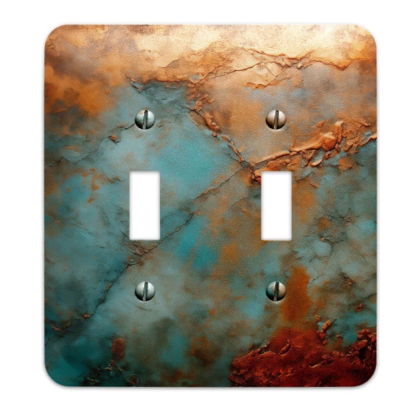 Metal Decorative Light Switch Plate Cover - Rustic Copper Patina Design - Other Sizes Available #4761