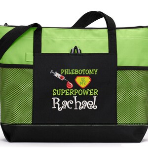 Phlebotomy is my Superpower Embroidered Zippered Tote Bag With Mesh Pockets, Beach Bag, Boating image 2