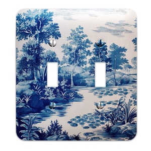 Elegant Blue Toile Decorative Light Switch Plate - Enhance Your Home Décor with a Touch of Vintage Charm - Multiple Sizes, #4796