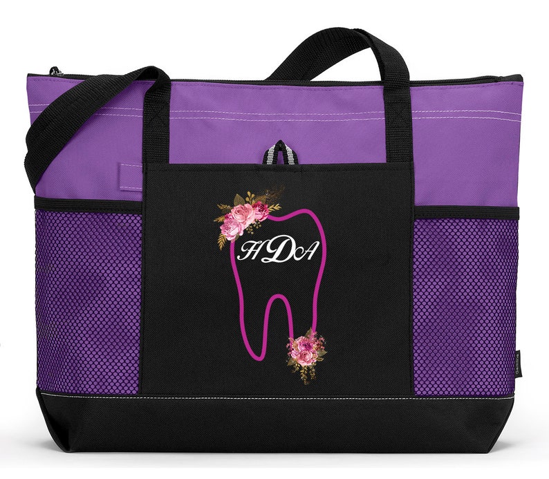 Dental Tooth Monogram with Flowers Personalized Tote 2082