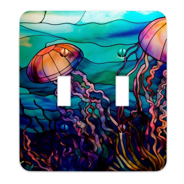 Metal Decorative Light Switch Plate Cover - Jellyfish on Stained Glass- Other Sizes Available #4756