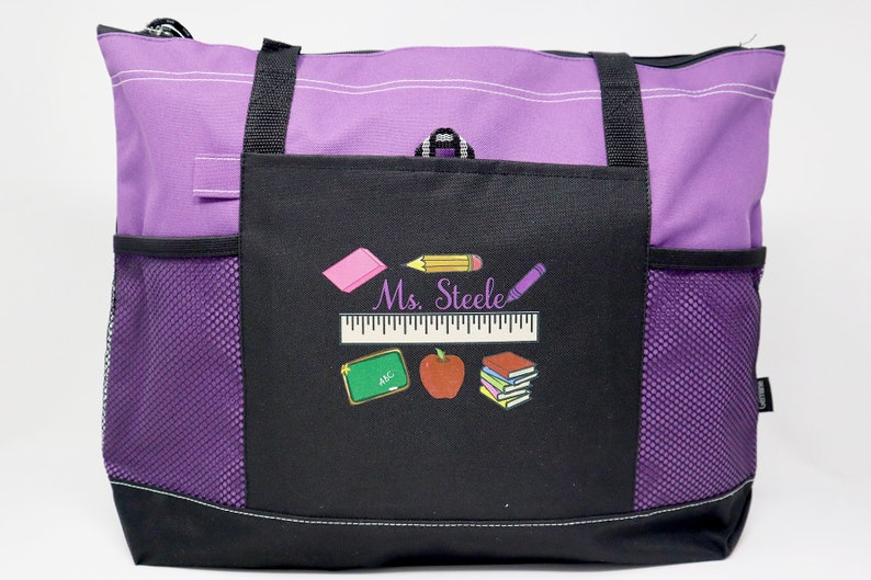 Teacher Ruler Personalized Tote Bag with Mesh Pockets, Preschool, Kindergarten image 9