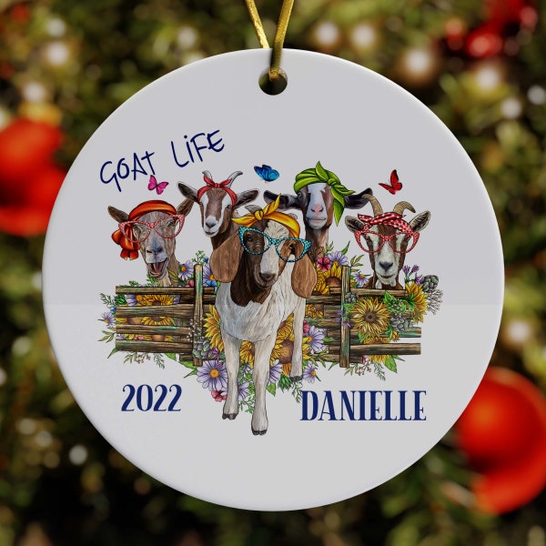 Goat Life #4449 Personalized Ceramic Christmas Ornament, Goat Lover, Goat Mom Gift, Herd Queen