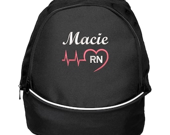 Heart Beat Personalized Back Pack Rn, Lpn, Nurse, Cna, Cma, Emt Embroidered, Gift for Nurse, Back to School, Graduation, Nurse Appreciation