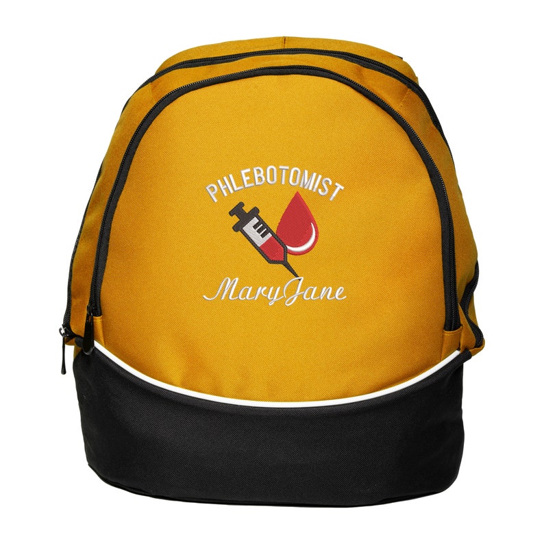 Phlebotomist Syringe and Blood Drop Personalized Backpack Embroidered image 3
