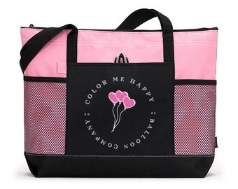 CUSTOM LOGO LISTING -- Printed Logo --  Personalized Zippered Tote Bag with Mesh Pockets