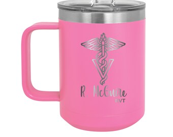 Caduceus Vet Tech or Veterinarian Personalized 15 oz Insulated Coffee Mug, Personalized Gift