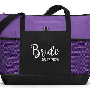 Bride Tote Bag, Bridal Party Gift, Gift For Bride, Custom Embroidered Zippered Tote Bag With Mesh Pockets, Beach Bag, Boating image 2