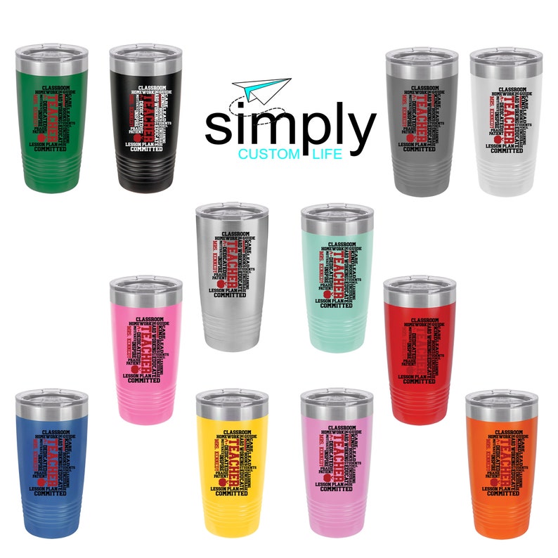 Teacher Word Art Personalized UV Printed Insulated Stainless Steel 20 oz Tumbler