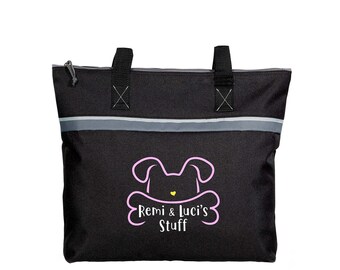 Personalized Dog Park Bag - Dog Head and Bone - Small Travel Tote