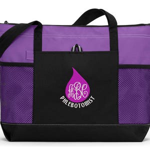 Phlebotomist Blood Drop Monogrammed Embroidered Zippered Tote Bag With Mesh Pockets, Beach Bag, Boating image 5