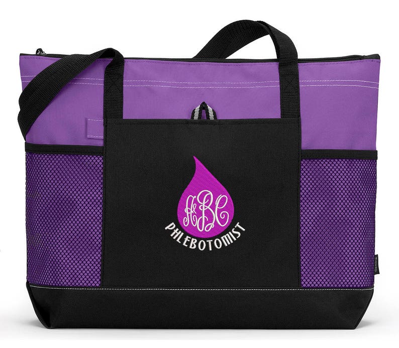 Phlebotomist Blood Drop Monogrammed Embroidered Zippered Tote Bag With Mesh Pockets, Beach Bag, Boating image 5