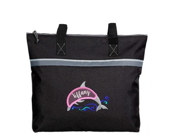 Embroidered Dolphin Personalized Small Beach Tote