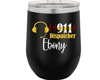 Heartbeat 911 Dispatcher Insulated Stemless Stainless Steel 12 oz Tumbler, Personalized Gift